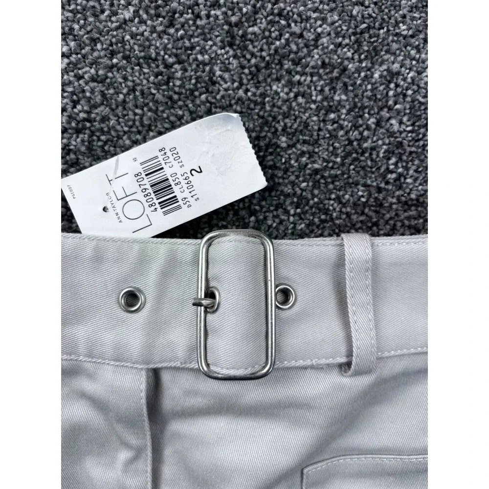 Ann Taylor Loft Womens Stretch Skirt Size 2 Light Gray With Pockets & Belt‎